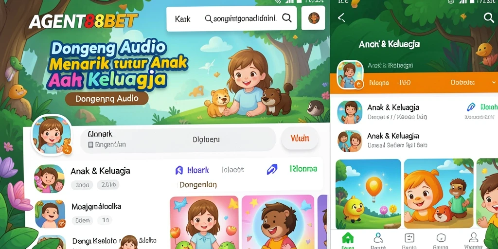 Antarmuka AGENT88BET yang ramah anak dengan pilihan dongeng audio.