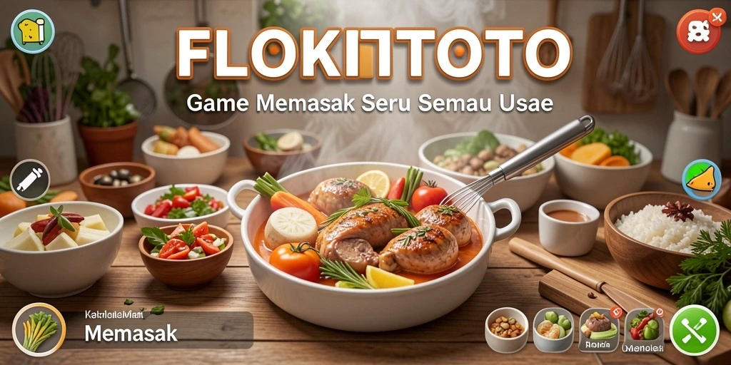 Screenshot antarmuka utama FLOKITOTO dengan berbagai hidangan siap saji.
