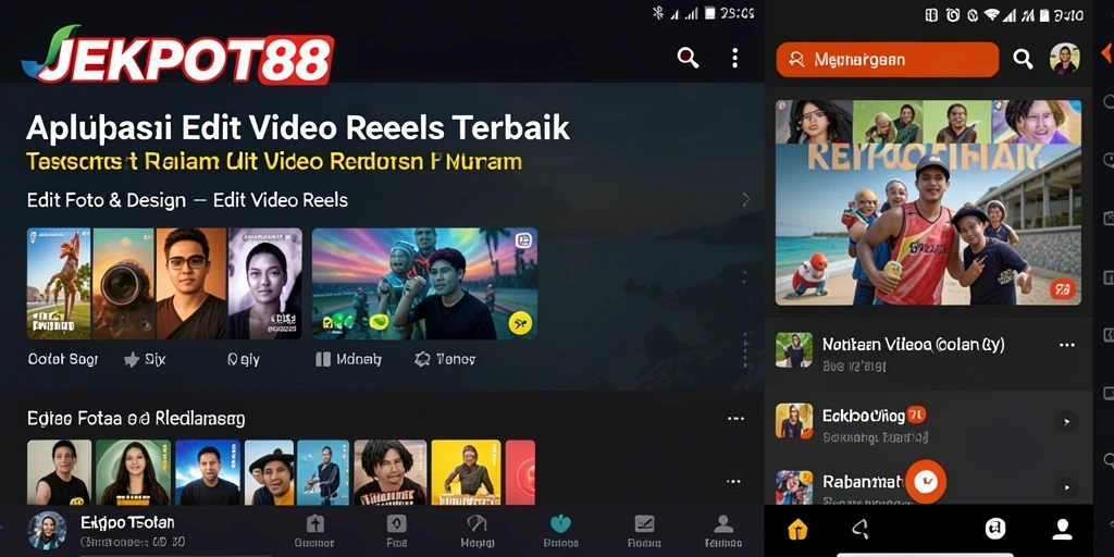 Antarmuka pengguna JEKPOT88 untuk editing video reels.