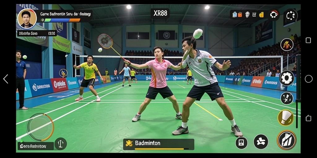 Tampilan antarmuka XR88 yang menarik dan fungsional dalam permainan Badminton.